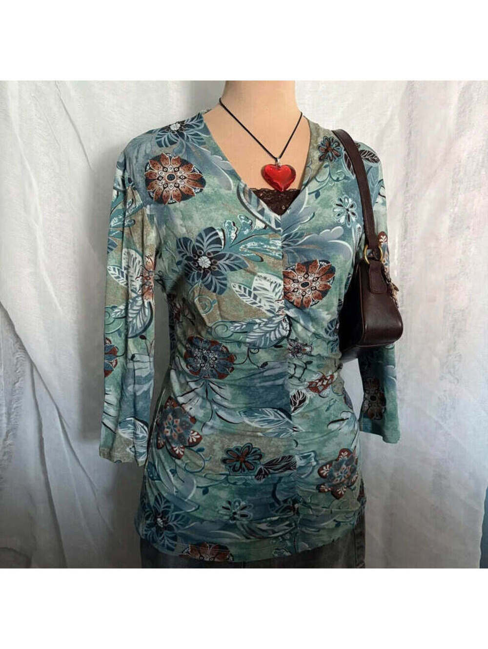vintage y2k fairycore blue floral mesh top